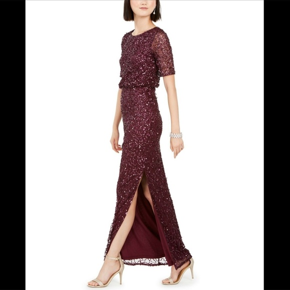 NWT $289 Adrianna Papell Blouson Sequin Gown in‎ Cassis [SZ 6 ] - Picture 3 of 13